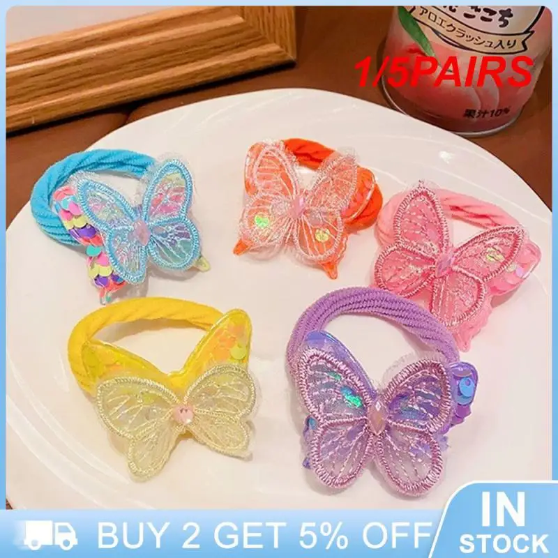 1/5PAIRS Fabric Butterfly Hair Band Wear Resistance Princess Hair Accessories Children's Head Rope Not Easy To Scatter