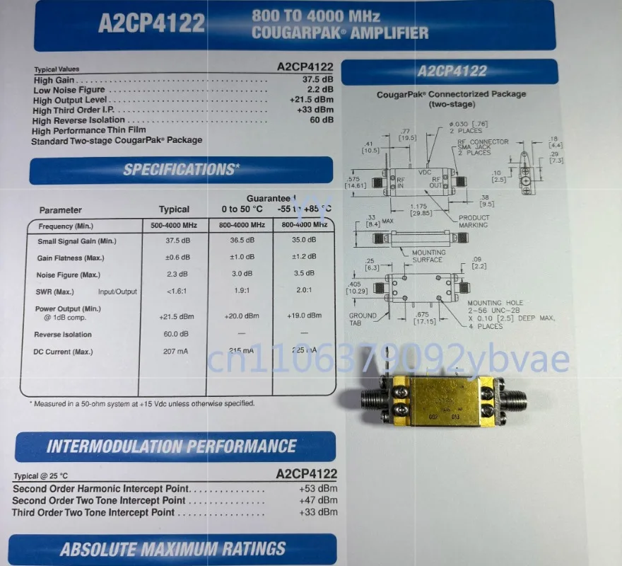 

A2CP4122 800-4000 МГц 35 дБ 21,5 дБм с низким уровнем шума