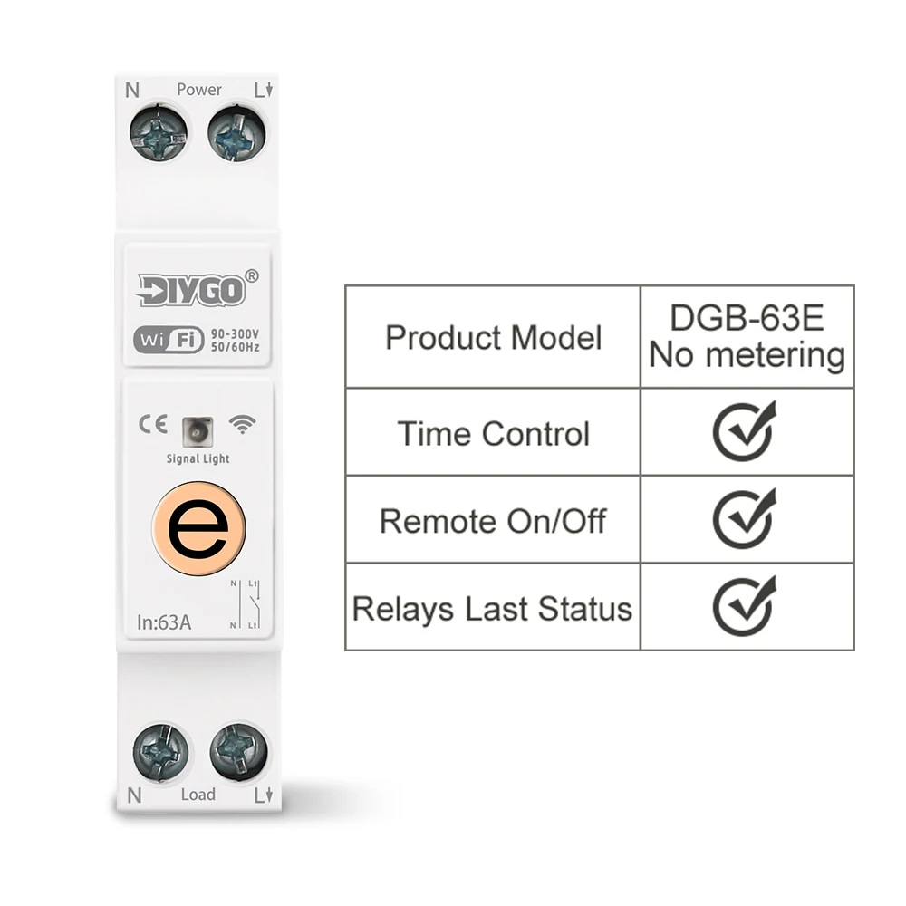EWeLink DGB-63E/63ET 63A Smart WIFI Home Circuit Breaker Timer Remote Control Real-monitoring Switch Energy Meter Kwh Metering