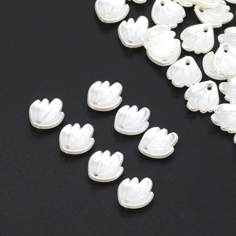 Petal Beads 11x13mm 50pcs Necklaces Bracelets Leaf Pendants Beige Imitation Pearls Acrylic Beads For Jewelry Making DIY Supplies