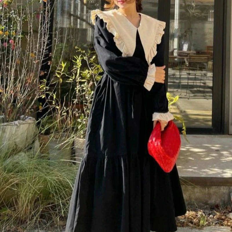 Baby Neck Sweet Dress Long-sleeved Elegant Office Lady Korean A-line Loose Spring Party Dress Birthday Dress for Women 2023 New