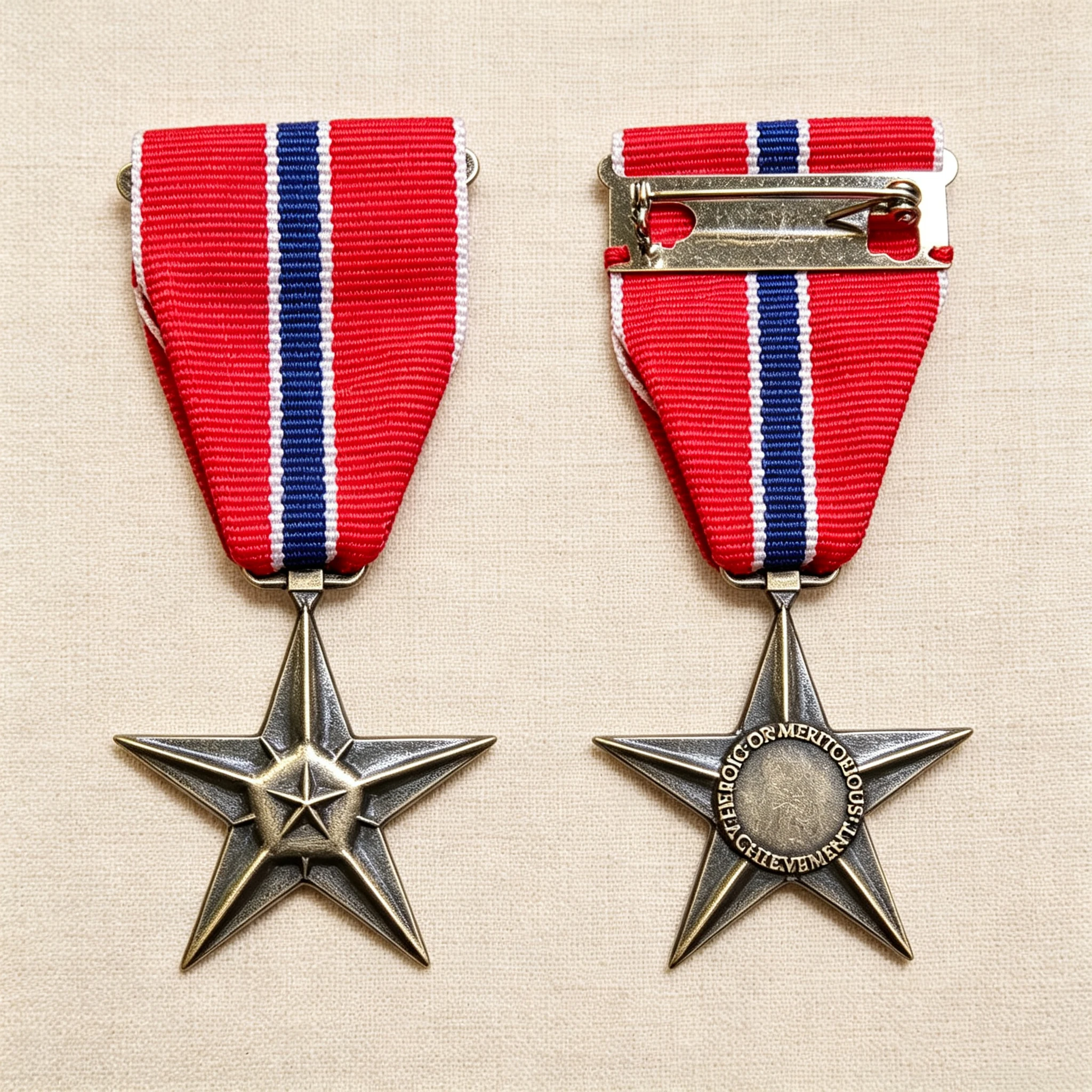 Antique Copper Star Badge Replica US Bronze Star Medal Model Unofficial Military Honor Collectible Pin With Ribbon
