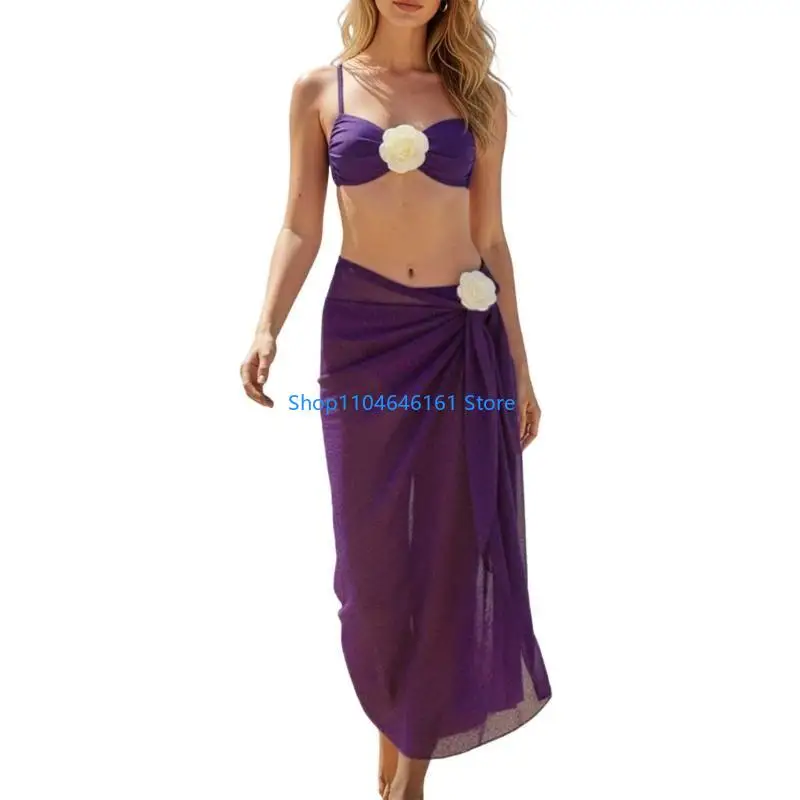 Women Swimsuit Attractive Three Piece Swimsuit Set Polyester Texture Comfortable