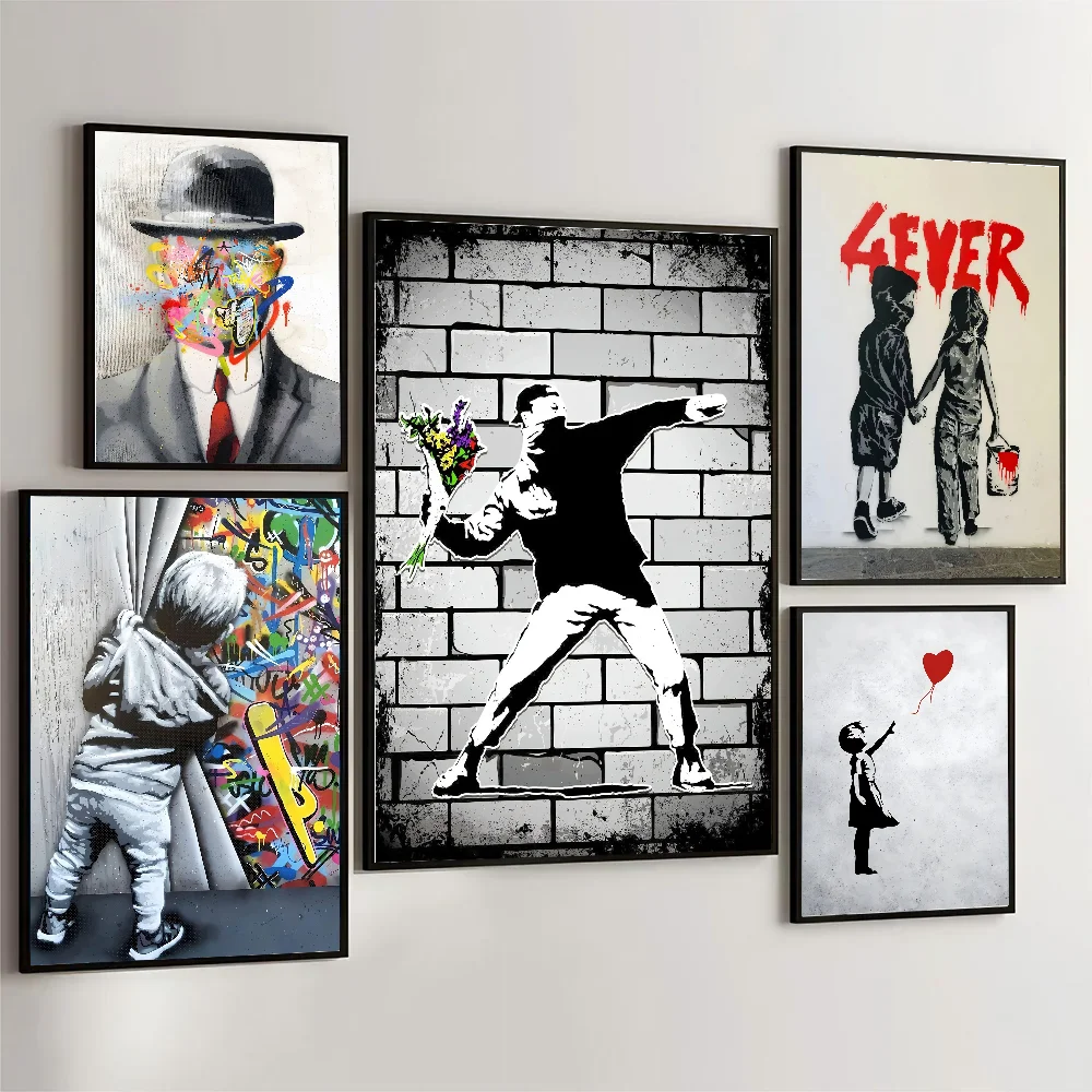 Banksy Street Graffiti Canvas Painting Poster Wall Art Home Decor Room Decor Digital Painting Living Room Restaurant Kitchen Ar