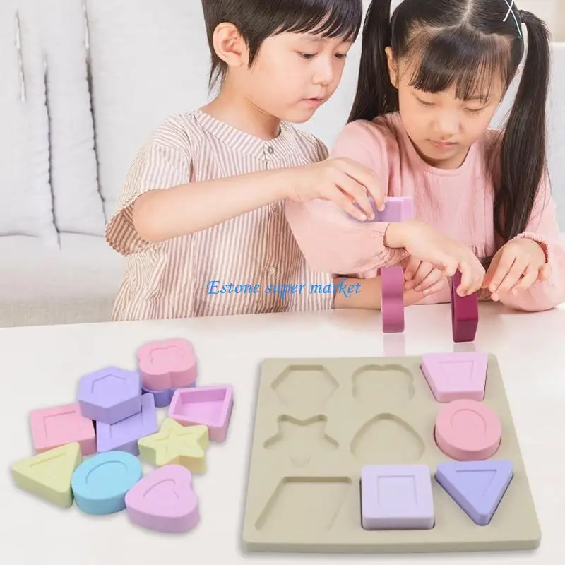 

090B Baby Geometric Puzzle Silicone Teething Toy Toddlers Learning Learning Toy