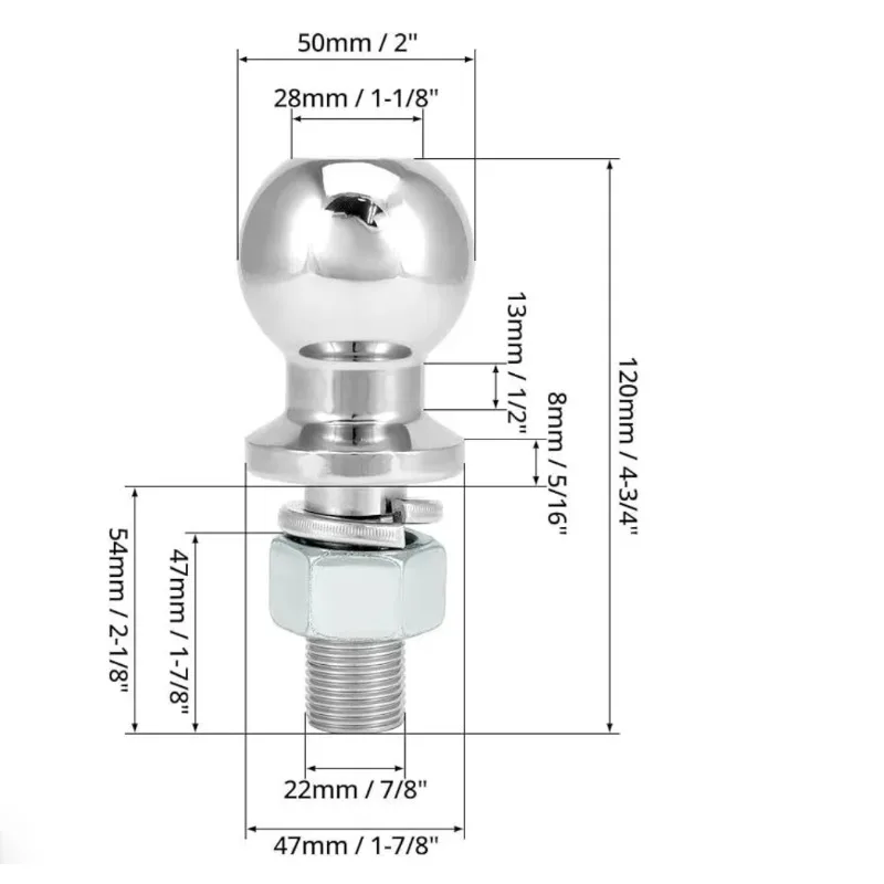 50mm Trailer Tow Ball Hitch Mount Coupling Shank M22 Thread Heavy Duty 3.5T for RV Camper Caravan Boat Equipment Towing