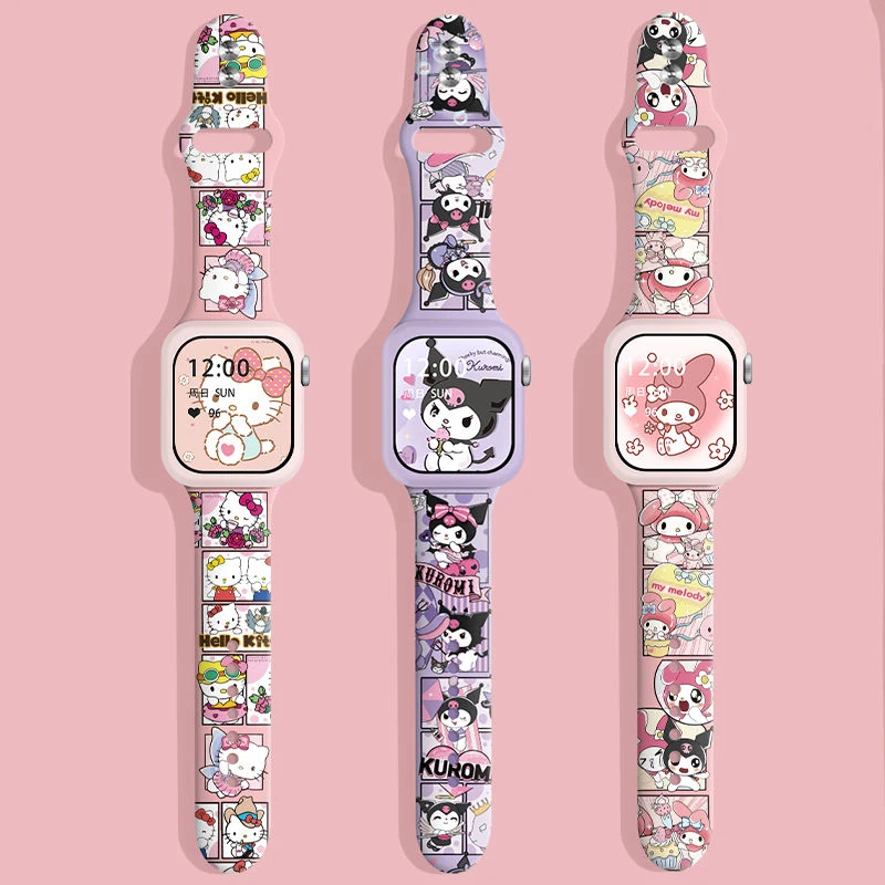 Cute Silicone Band for Apple Watch 9 8 7 6 5 4 3SE Strap Bracelet for iWatch Ultra 49/45/41/40/44/38/42mm Hellokitty Watch Cover