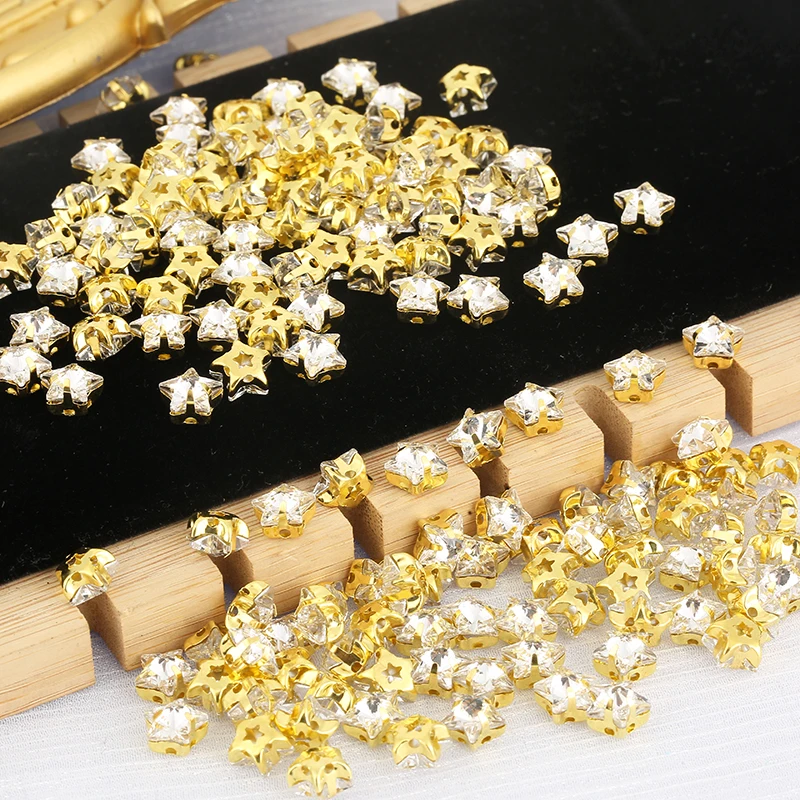 50PCS 8mm Star Shape Sew On Crystal Stone Gold Claw Setting Flatback Glass Rhinestone DIY Bags/Shoes/Clothing Accessories