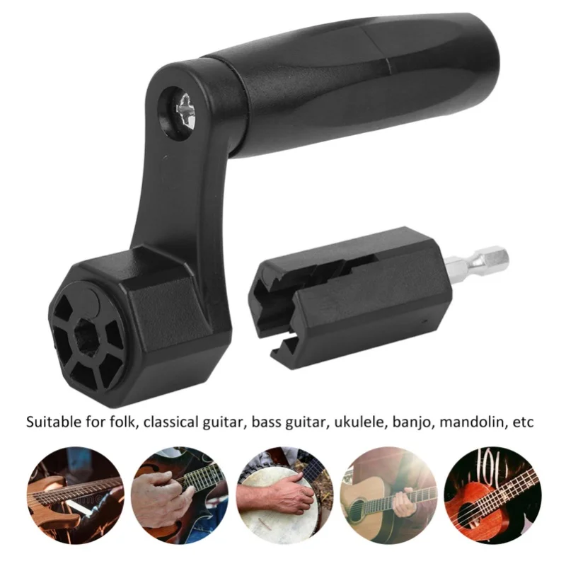 2 In 1 Guitar String Winder Black ABS Bridge Pin Peg Puller Screwdriver Drill Bit