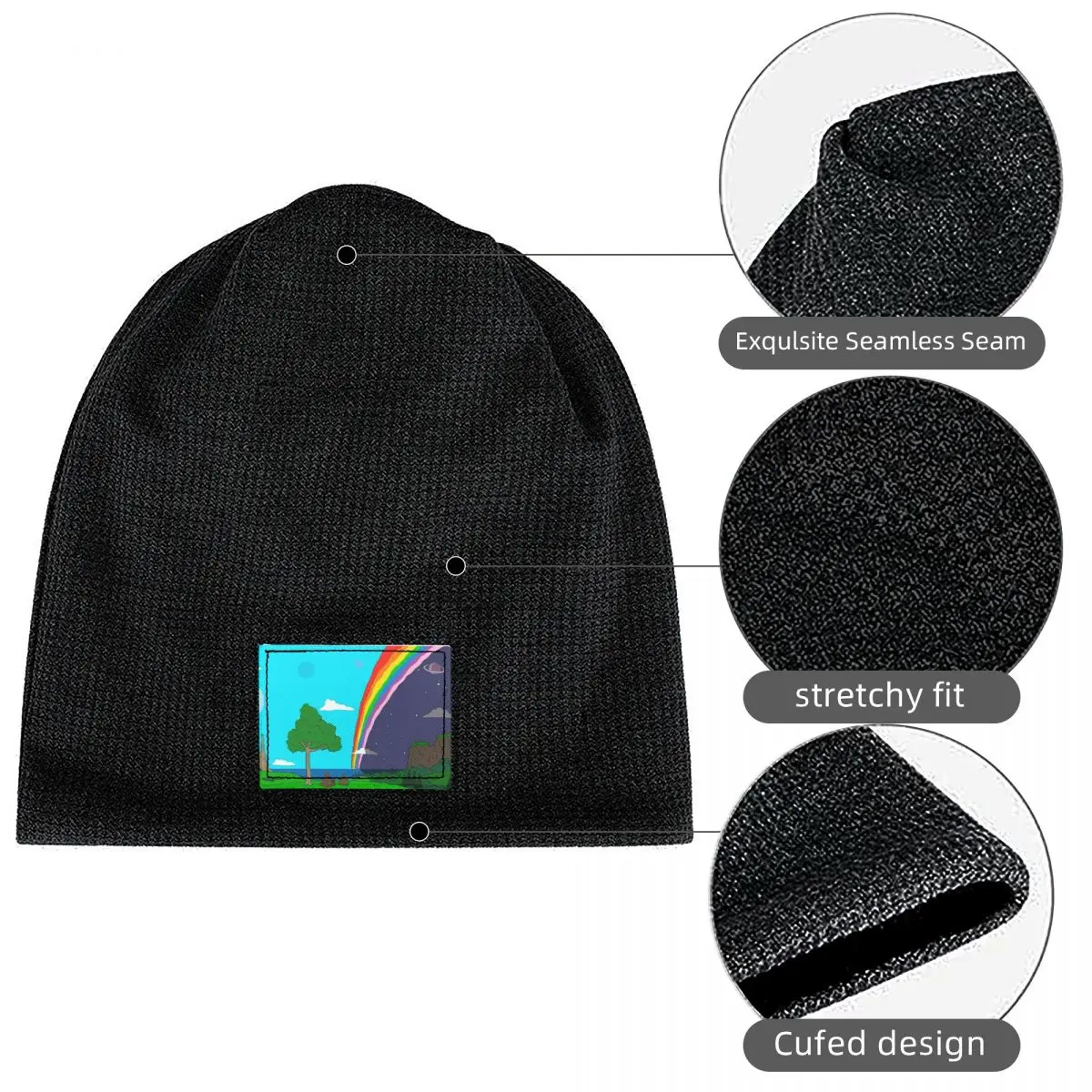 Big Lez Wake Up Waffle Knit Fleece Lined Beanie with PU Leather Patch Unisex Warm Winter Soft Cap