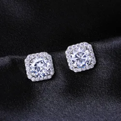Korean High Quality Square Zircon Non Pierced Clip on Earrings for Women Luxurious Stud Earrings Wedding Party Jewelry 2024 New