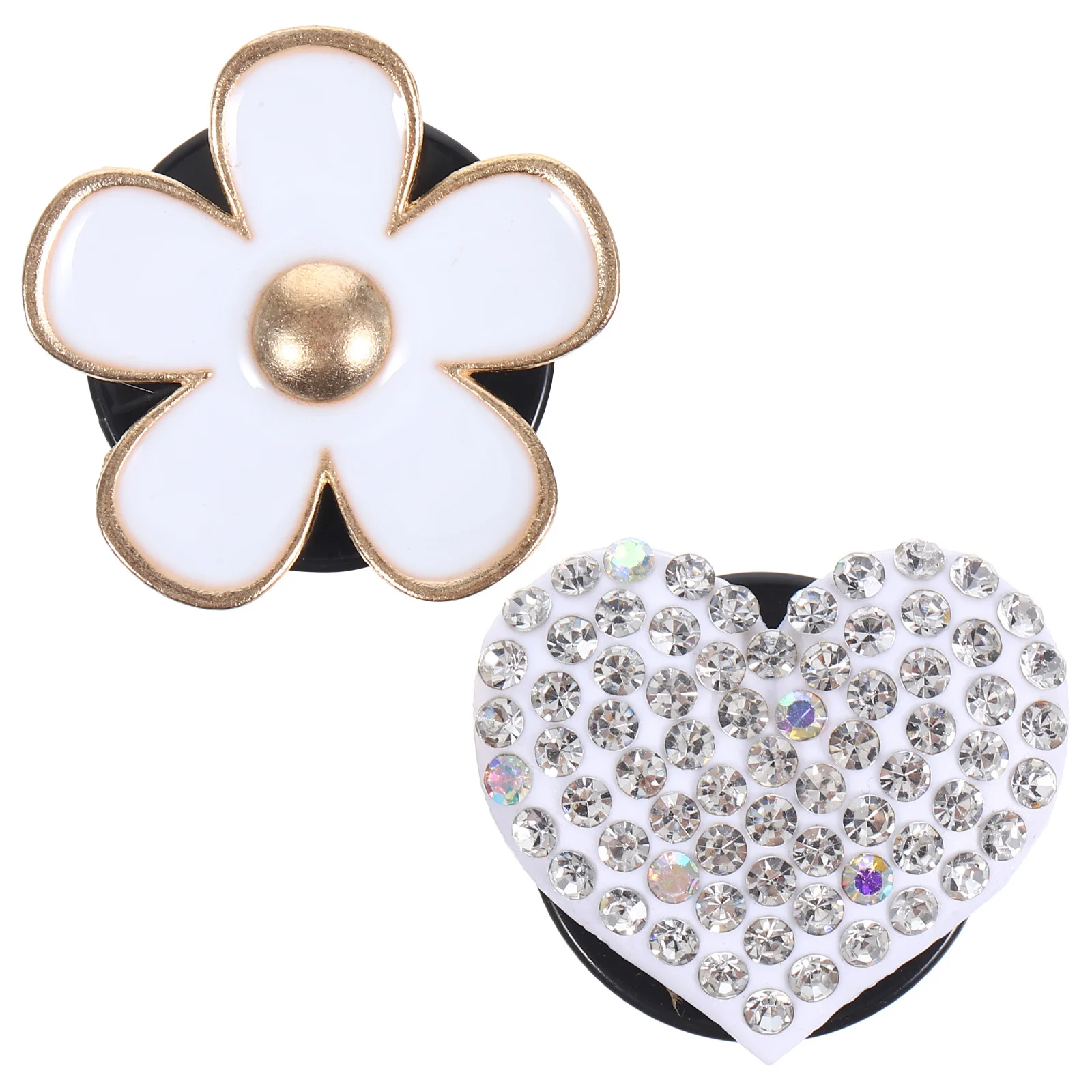 

2pcs Heart Shaped Interior Decor Accessories Flower Design Zinc Alloy Rhinestone Car Vent Clip Car Aroma