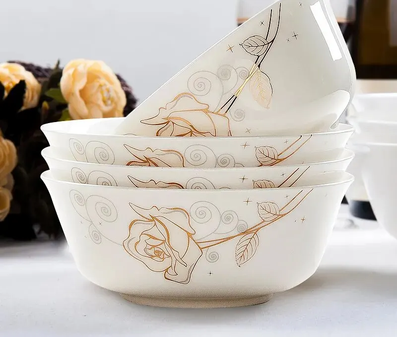 

4pcs Set, 6 Inch, Real Bone China Dinner Bowl, Ceramic Ramen Bowls, Porcelain Noodles Food Container, for Kitchen Salad