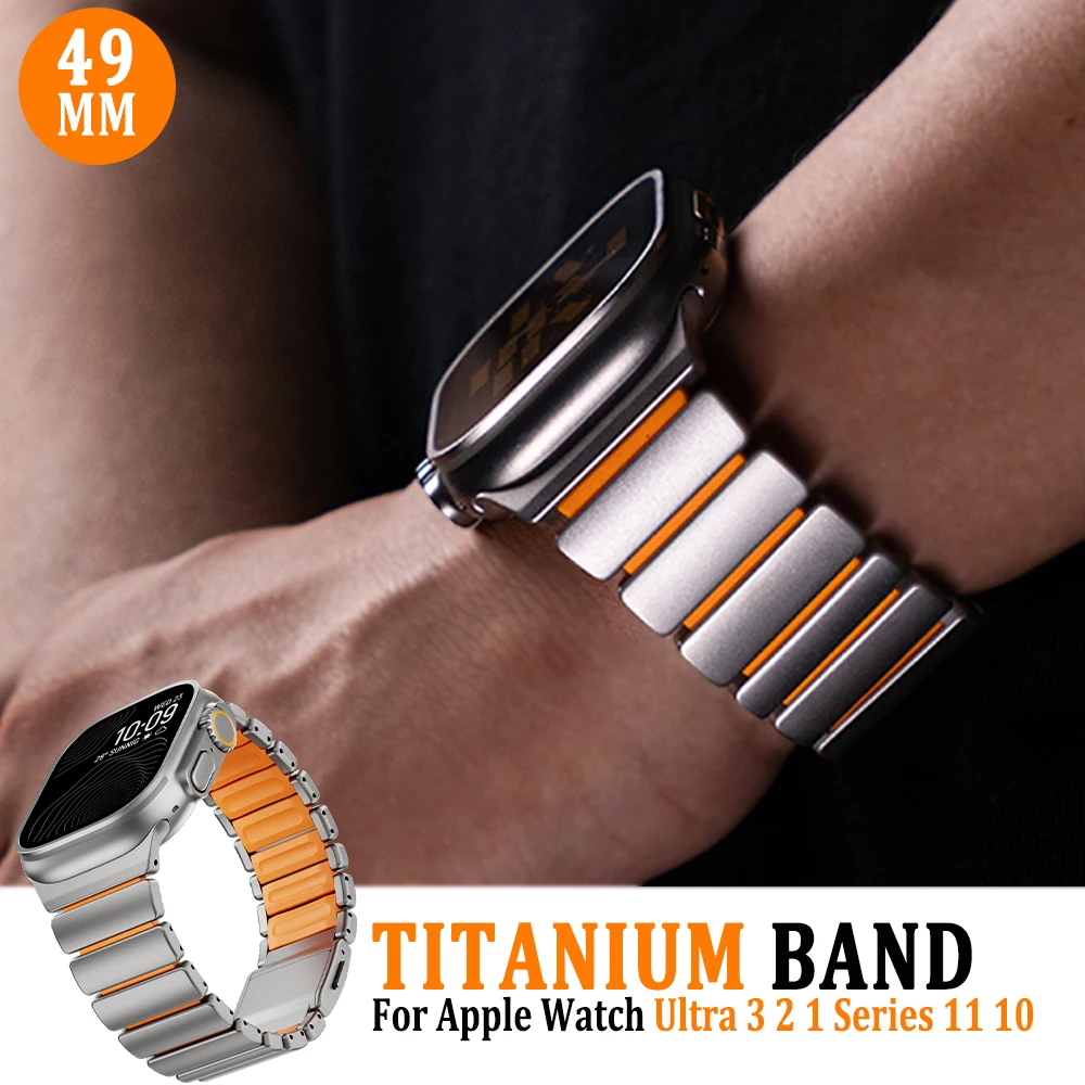 

Металлический титановый ремешок для Apple Watch Ultra 3 2 49 мм серии 11 10 46 мм 45 мм 44 мм Магнитный резиновый ремешок для Iwatch 9 8 7 6 5 4 SE 3