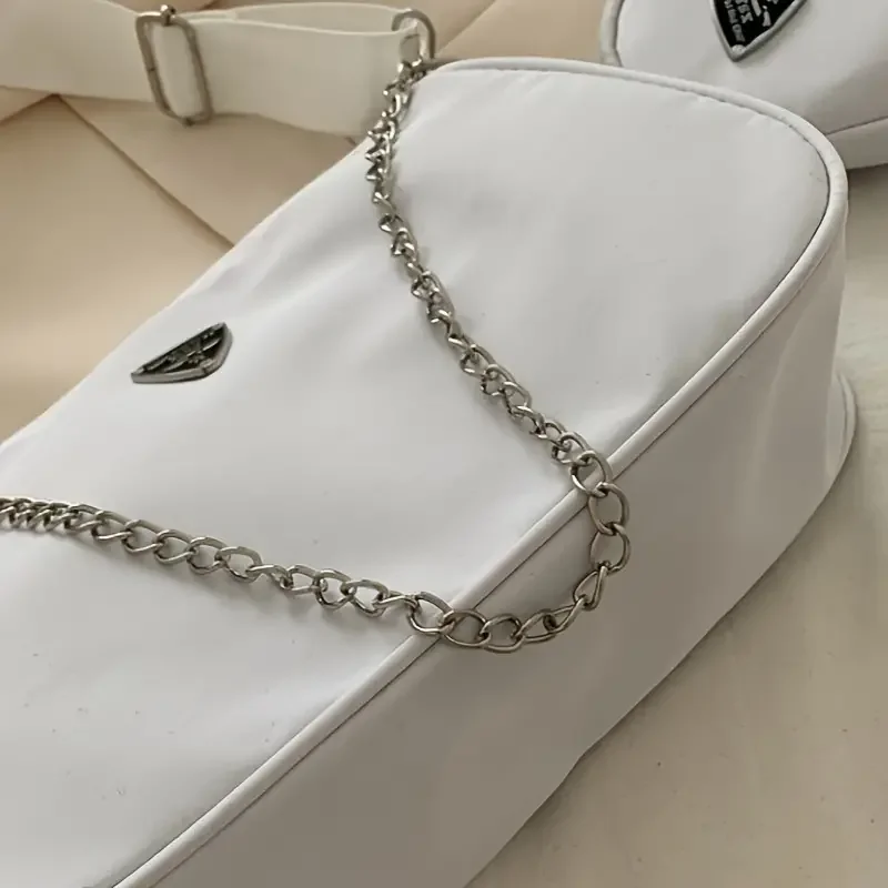 2 Sets Nylon Shoulder Bag Simple Solid Color Handbag Crossbody Bag with Chain Strap Fashion Daily Travel Multi-Purpose