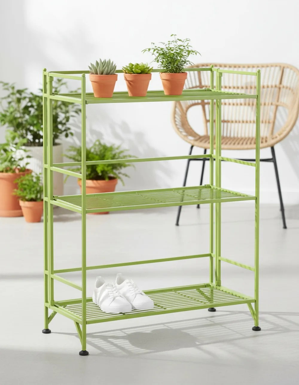 

3-Tier Folding Metal Storage Shelves, Versatile Organizer for Home and Office in Lime Green