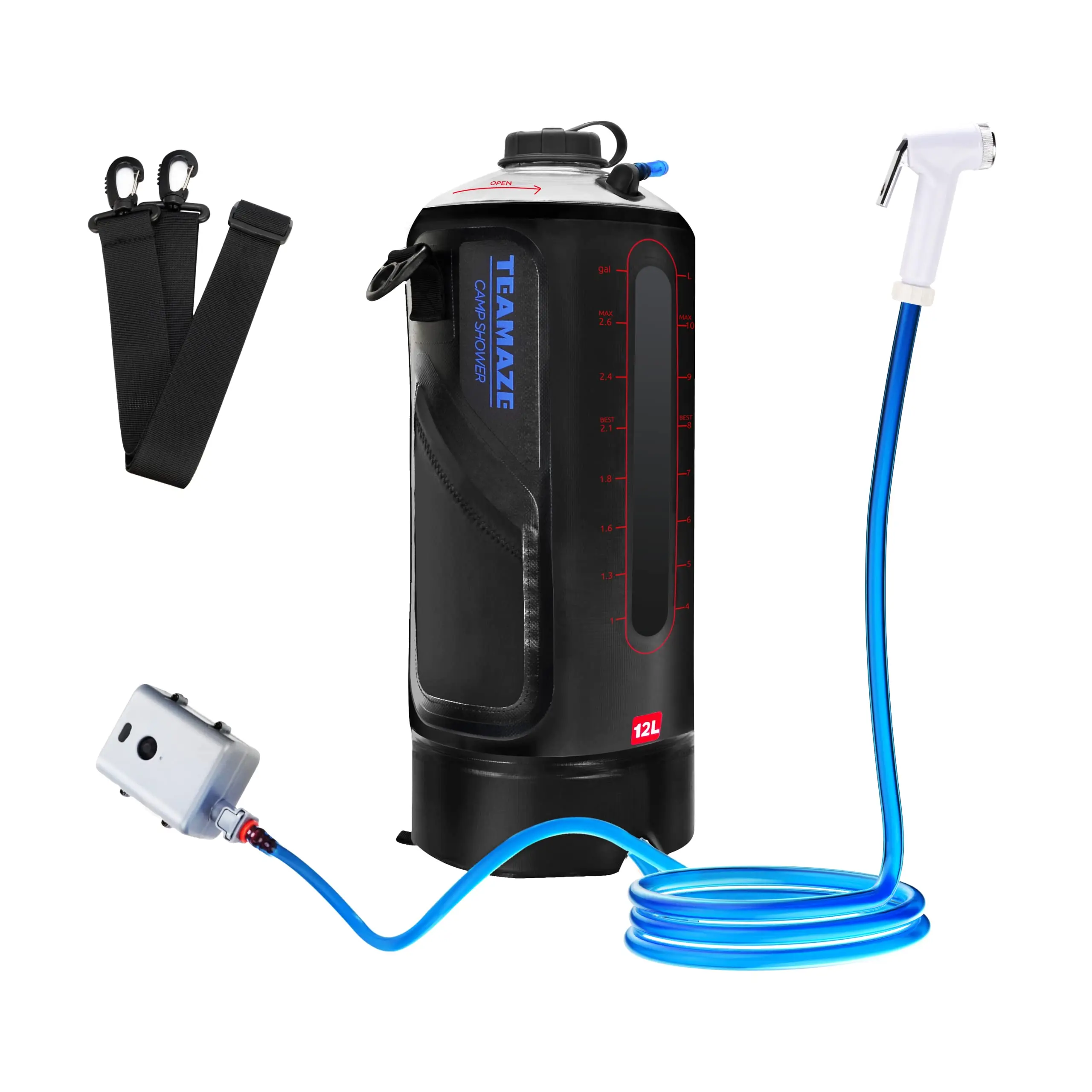 

Camping Shower 12L Portable Camp Shower Bag with Upgraded Screw Lid Auto Pressure Pump Water Level Window Solar Shower for Beach