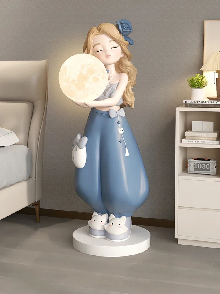 

Home Decor Rose Girl Sculpture Floor Decoration,Living Room TV Cabinet Sofa Side 80cm Statues Decorations Bedl Ight,Customized