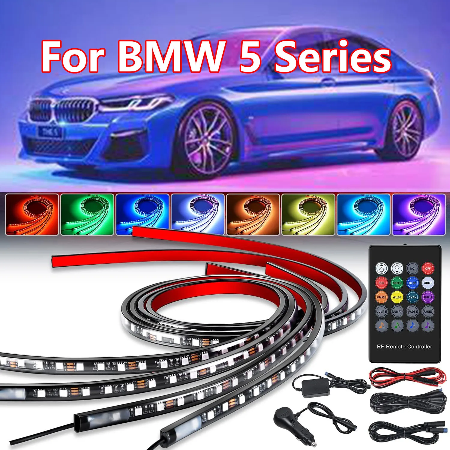 

Neon LED RGB Car Underglow Bottom Light Remote/APP Control Waterproof Underbody Lamp Strip For BMW 5 Series E39 E60 E61 F10 F11