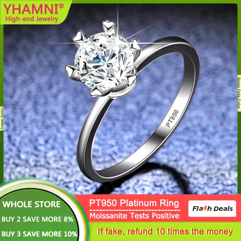 

YHAMNI Luxury Rare PT950 Platinum Rings for Women Solitaire 1 Carat VVS1 Diamond Moissanite Ring with GRA Certified Fine Jewelry