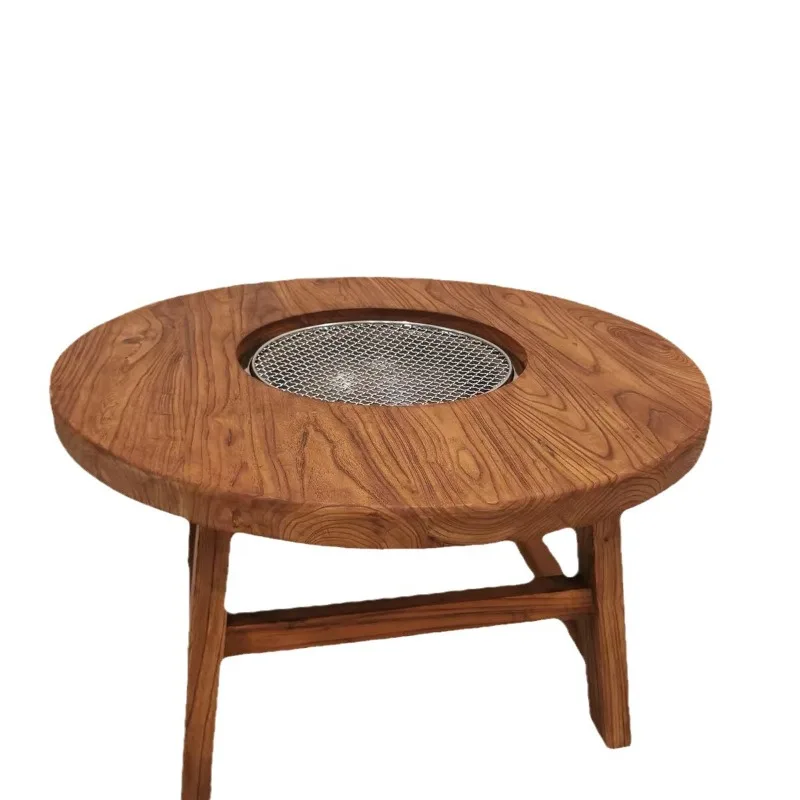 

Log stove old elm brewed round table hot pot barbecue