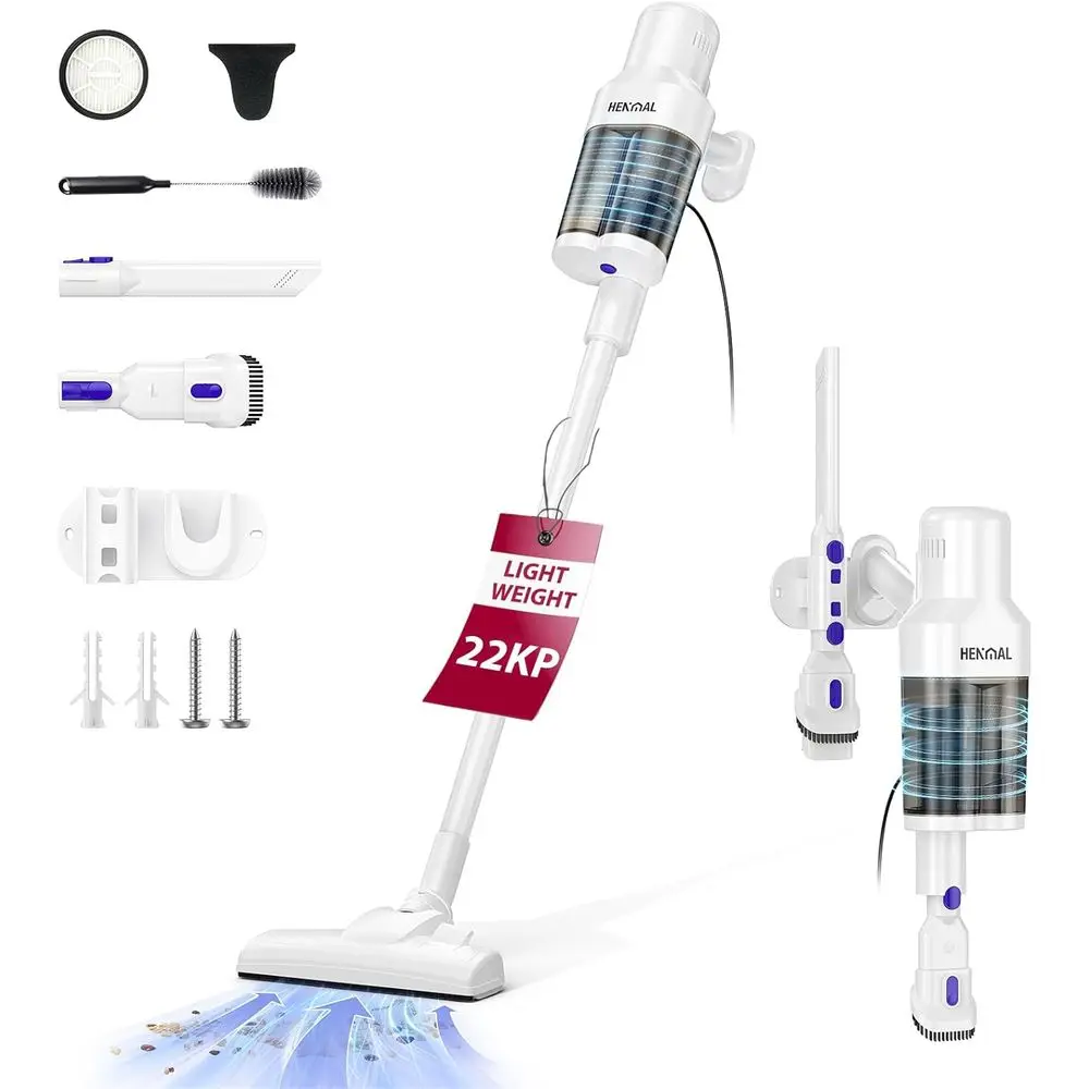 

Electric Vacuum Cleaner 600W 22KPA Full-Size Stick Cleaner with 800ML Dual-Layer Cyclone Dust Cup, HEPA Filtration, Lightweight
