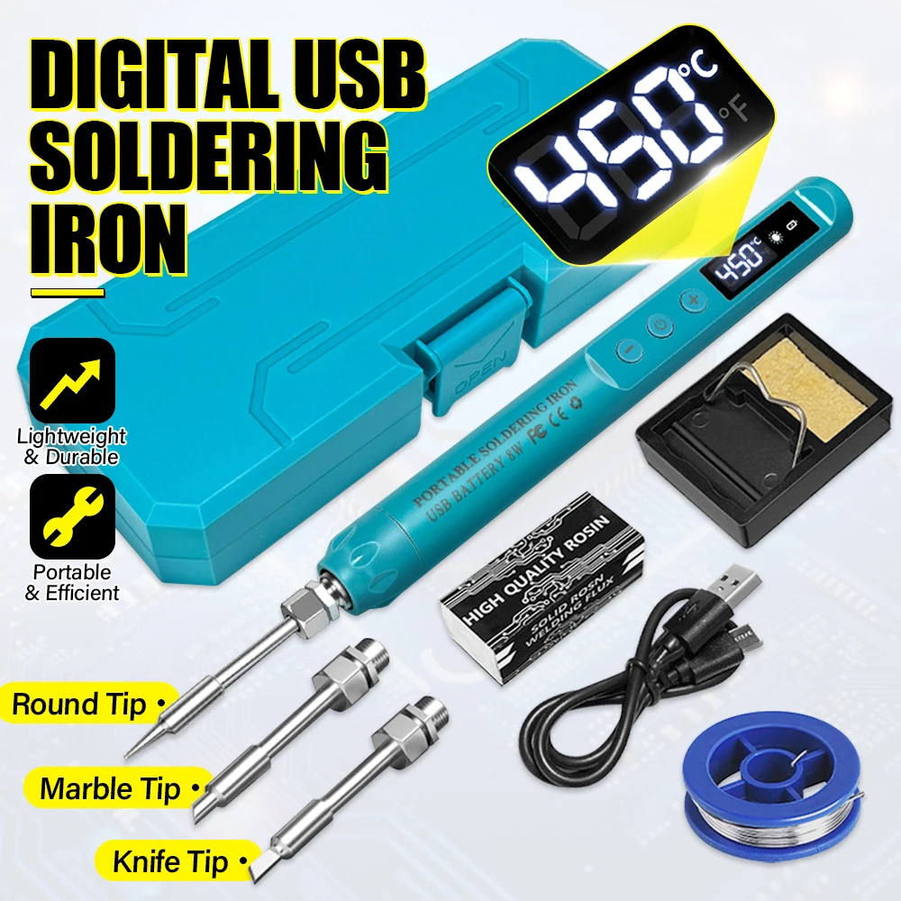 

Беспроводной цифровой паяльник USB 12 Вт, набор для ремонта и сварки, с регулировкой температуры 200-450°C ℃