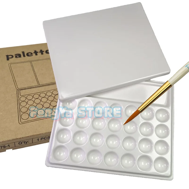 1Pcs Dental 28 Slot Imitation Ceramic Palette With Cover Denture  Porcelain Mixing Watering Moisturizing Plate Glaze Paste Palet