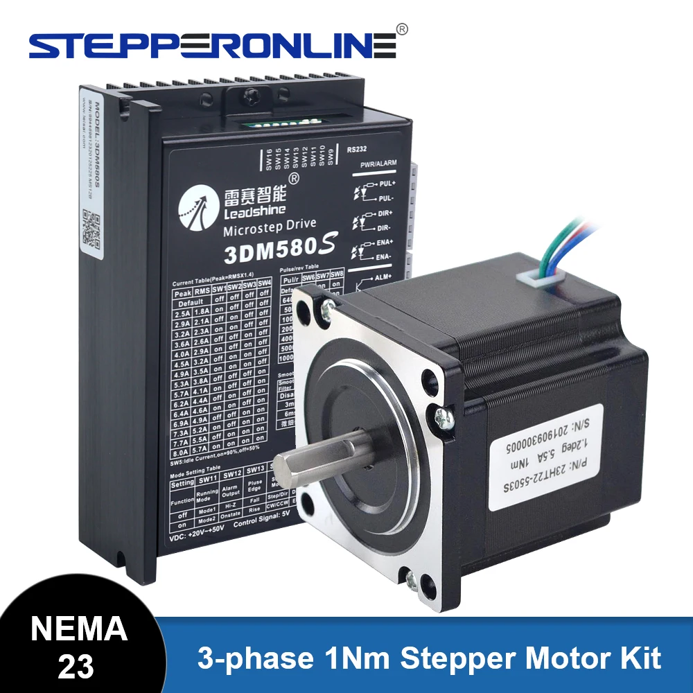 

STEPPERONLINE Nema 23 Stepper Motor Driver Kit 3 Phase Stepper Motor 1.0N.m with Leadshine Driver 3DM580S for CNC