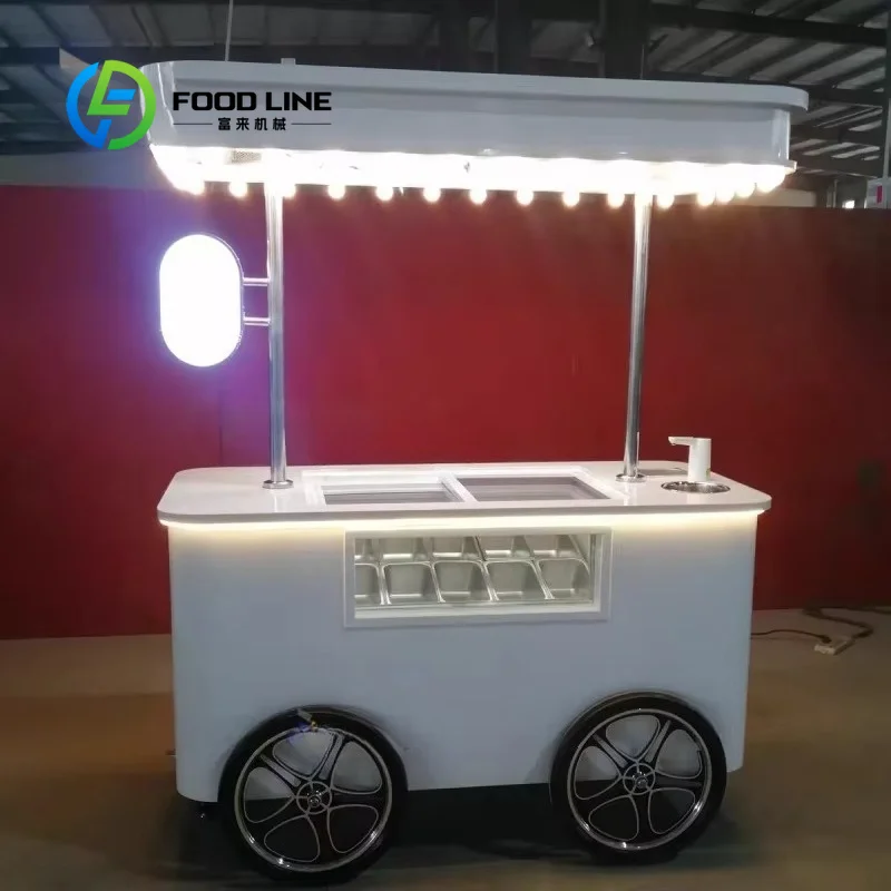 Customize Chinese Factory Direct Sale Small Portable Mobile 4 Pans  Freezer Cart Ice Cream Display Cart