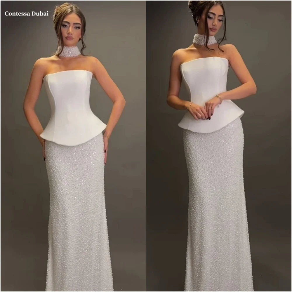 

Contessa Dubai Белое платье для выпускного вечера с бисером без бретелек по индивидуальному заказу فساتينernu съемная шаль длиной до пола, халаты для вечеринок