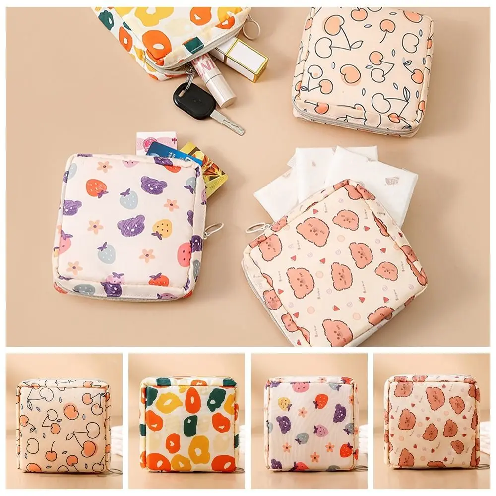 Strawberry Sanitary Napkin Storage Bag Korean Style Coin Purse Cherry Storage Bag Cosmetic Bag Cartoon Design