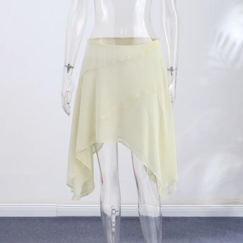 High Waist Asymmetrical Hem Midi Skirt Ruffle Flowy Irregular Hem A Line Skirts 2026 Summer Elegant Casual Vacation Chic Outwear