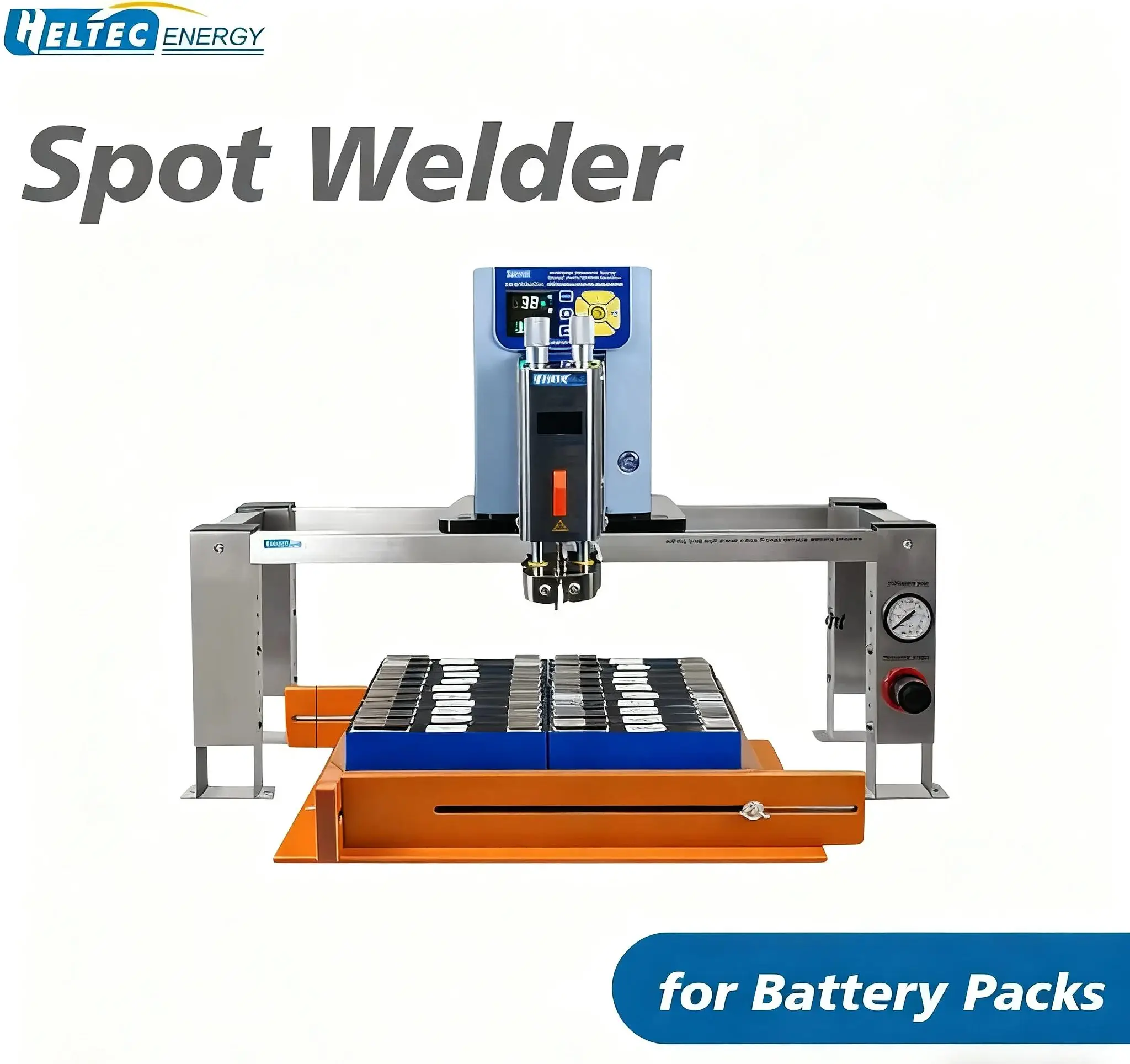 Heltec 42KW 7000A Lithium Battery Spot Welder with Pneumatic Press & Air Compressor High Power Welding Machine for Battery Packs