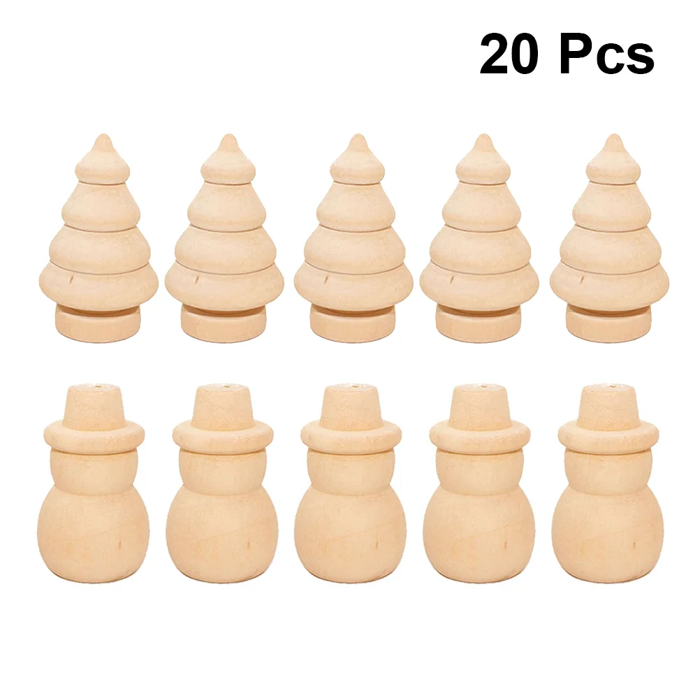 

20 Pcs Painted Dolls Natural Wooden Xmas Adornment Smooth Hardwood Craft Kits Kids School Projects Creativity Toys Christmas