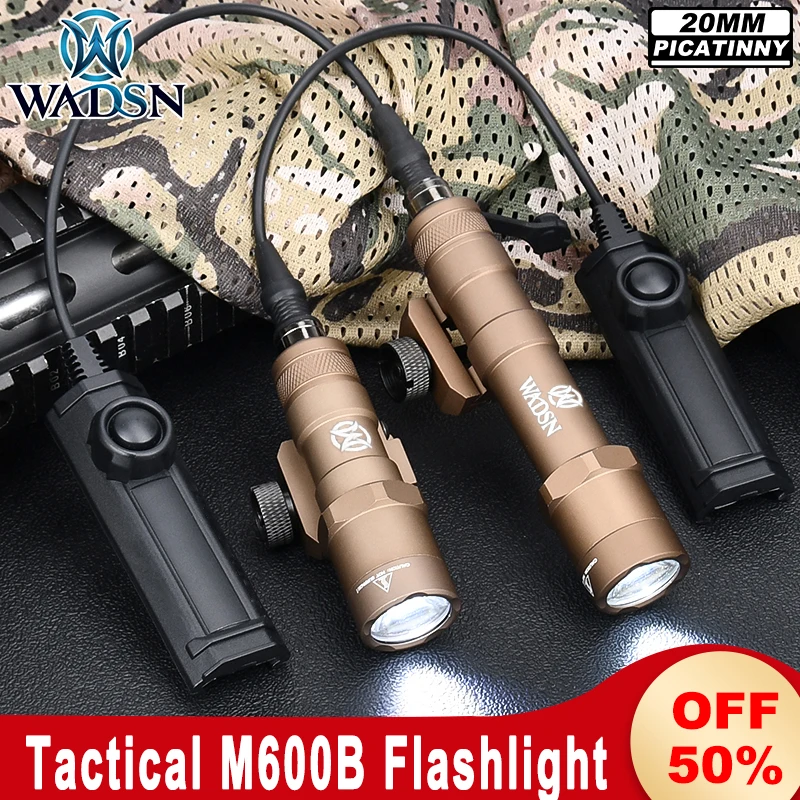 Wadsn Tactical M600B Flashlight M600 Hunting Weapon LED Torch M300B Scout Light with Dual Function Pressure Switch Fit 20mm Rail