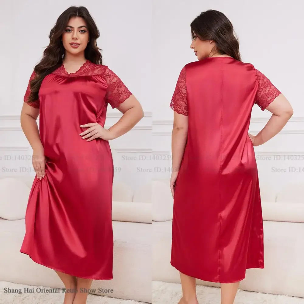 

Большие размеры 3XL-5XL, женская ночная рубашка, одежда для сна, весна-лето, новая длинная ночная рубашка, банный халат, свободный лоскутный кружевной домашний халат
