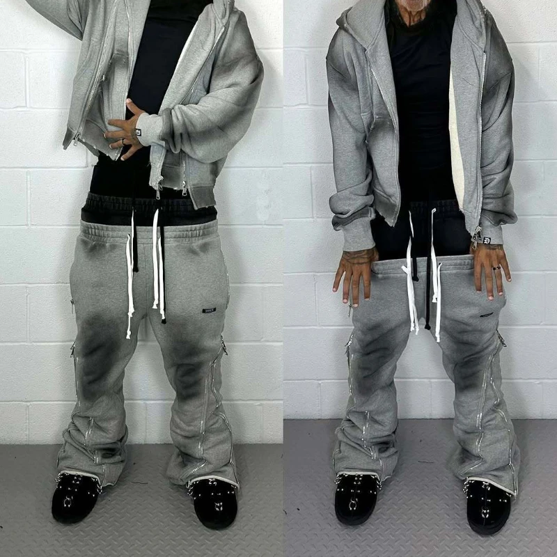 2026 vintage Gothic fashion hooded cardigan tie dye hip-hop loose hooded sweatshirt pants jacket zipper decoration - view 2