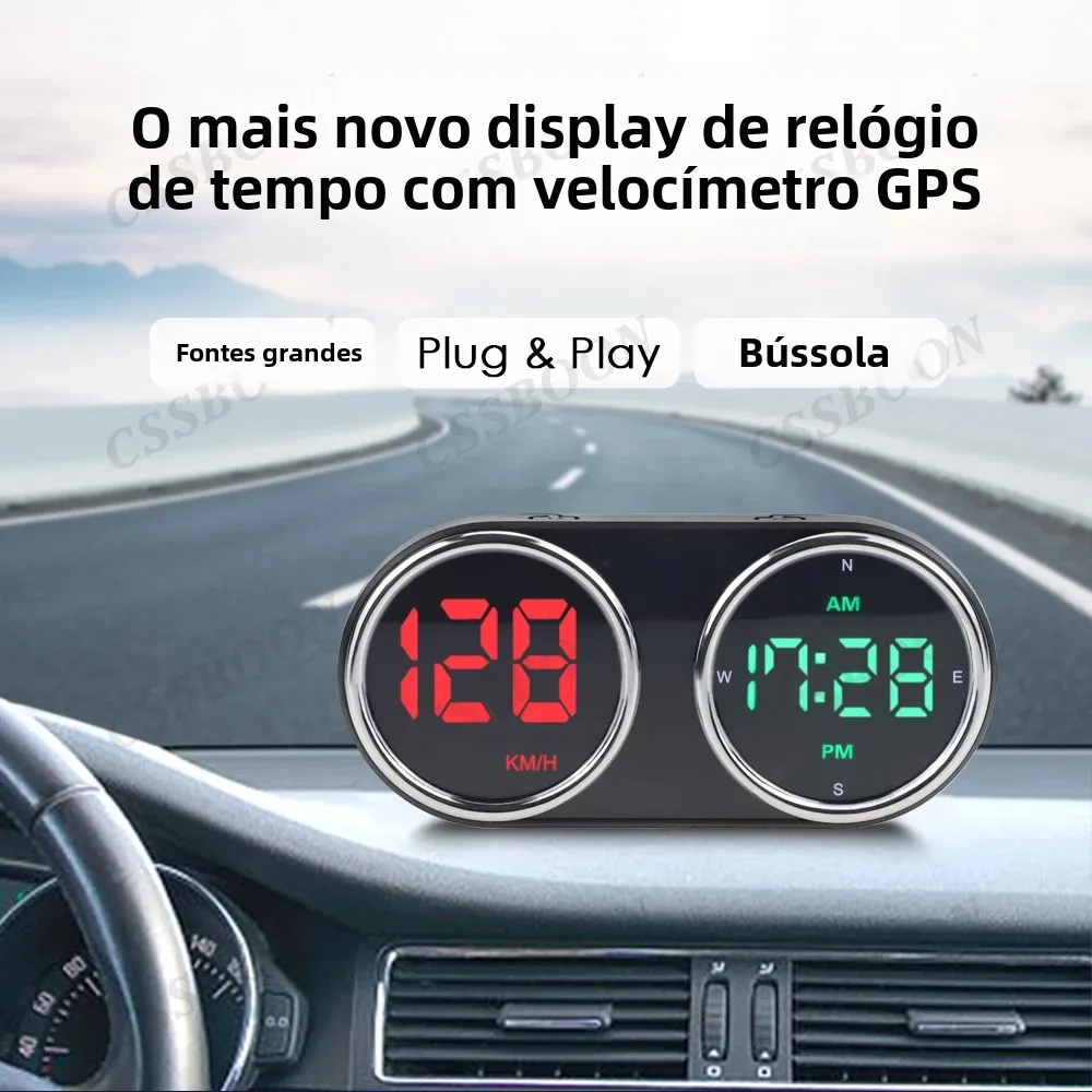 Carro hud head-up display gps velocímetro digital kmh mph interruptor gratuito relógio gps satélite para todos os veículos de energia plug and play