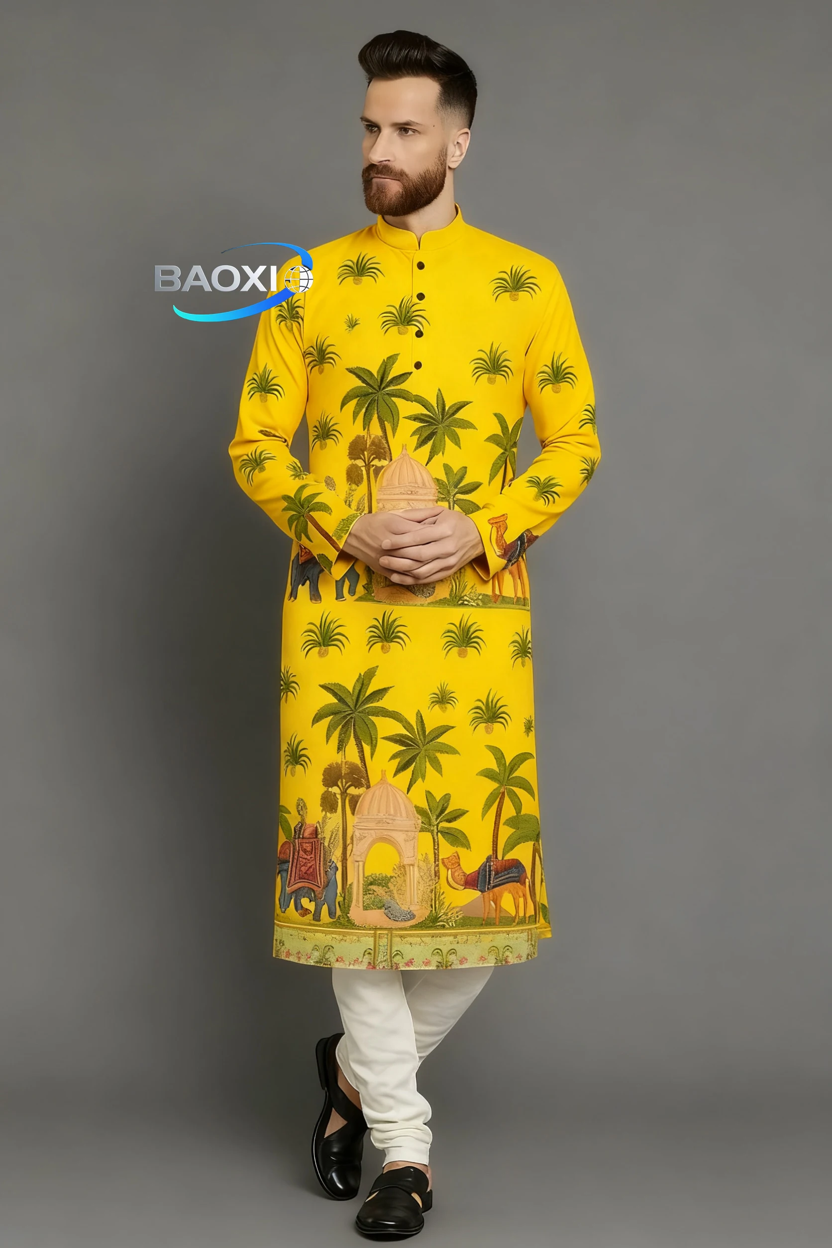 2025 bata regular de ajuste casual de moda kurtaasuha con estampado estampado para hombres adecuada para todas las ocasiones