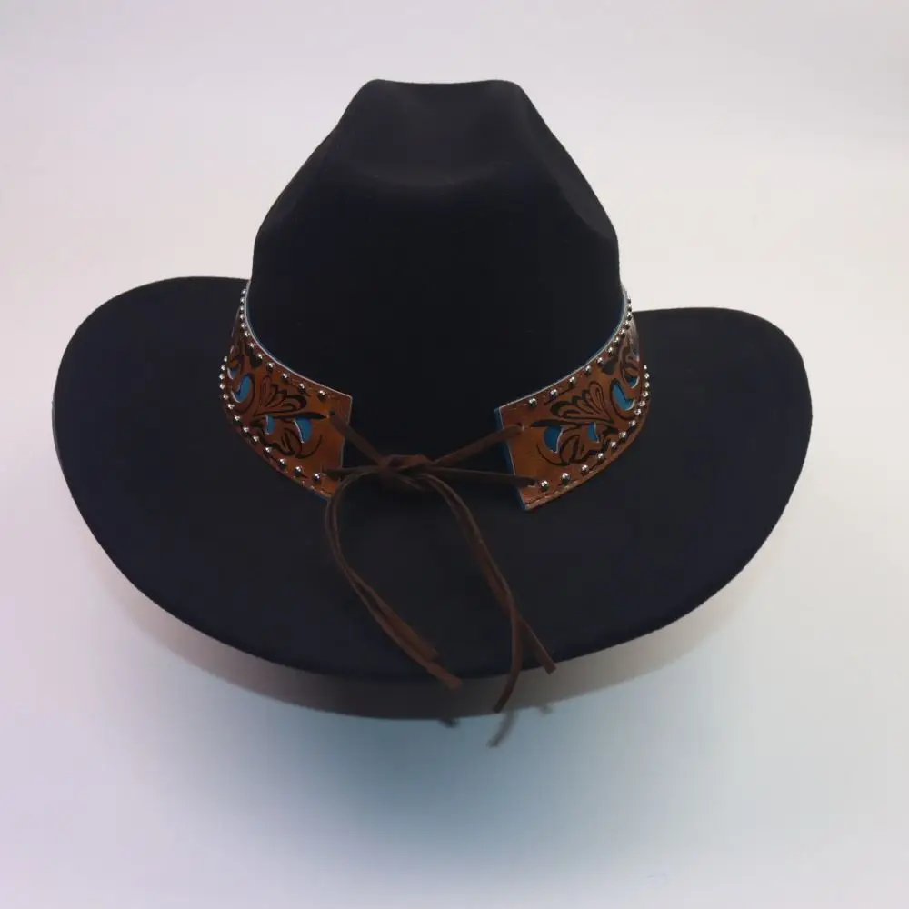 Vintage Dress Up Western Cowboy Hat Turquoise Decor Bohemian Ethnic Style Fedora Hat Jazz Wide Brim Topper Hat Halloween