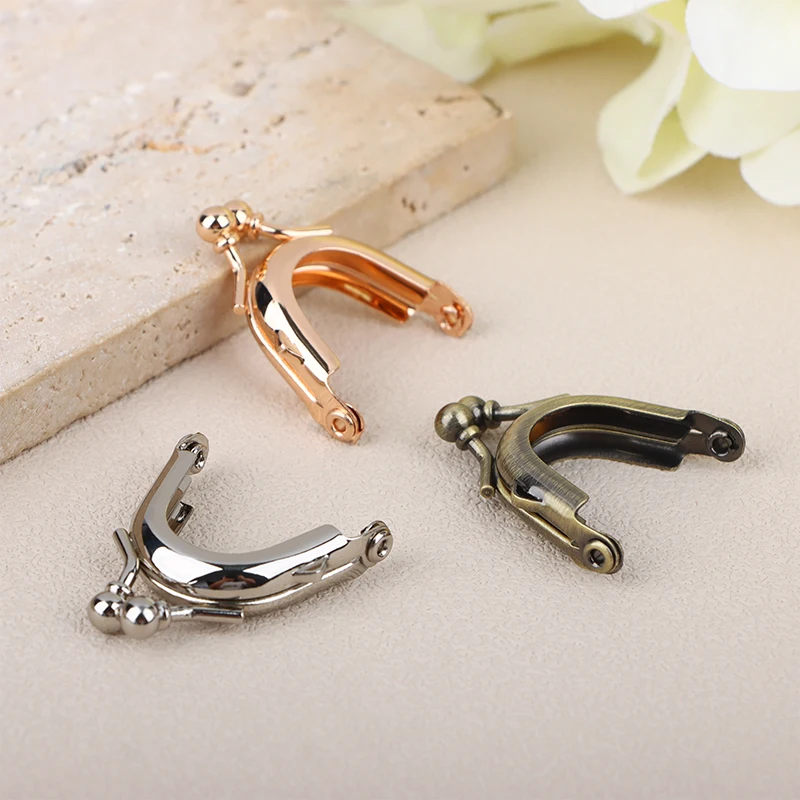 1Pc 2.5cm*3.5cm Tiny Round Kiss Lock Clasp Purse Frame With Outter Loops Glue-In Kiss Lock Frame DIY Bag Making Accessories