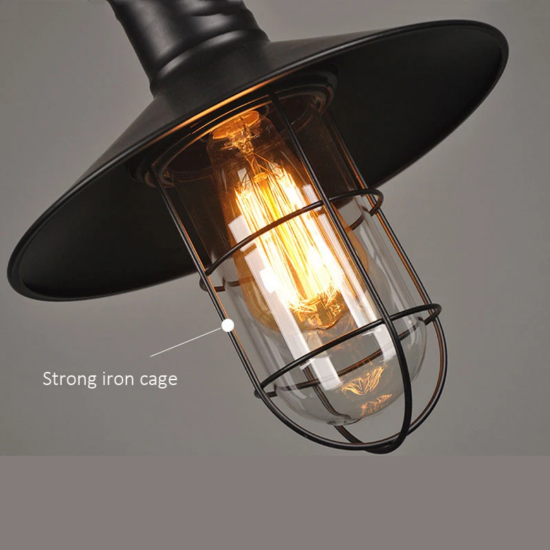 Single Head American Rural Loft Industrial Pendant Lamp Warehouse Bar Restaurant Chandelier Light Iron Glass Pendant Light