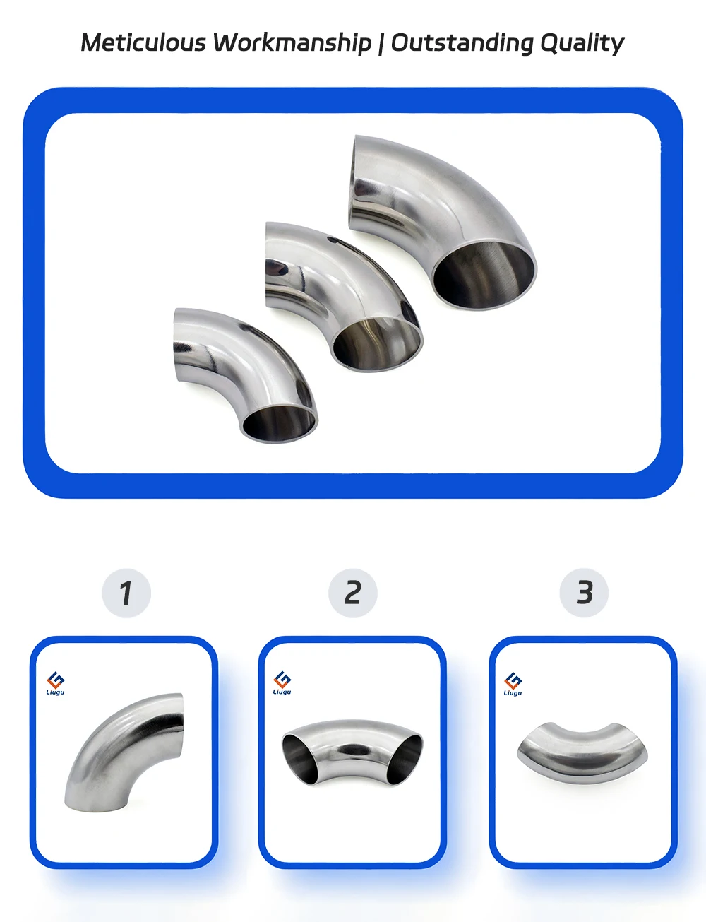 SS304 SS316 Sanitär 90 ° Schweißbogen, spiegelpolierter geschweißter Rohrbogen für Lebensmittelqualität-Sanitärflüssigkeitsleitungen 38mm-102mm – Detail 1