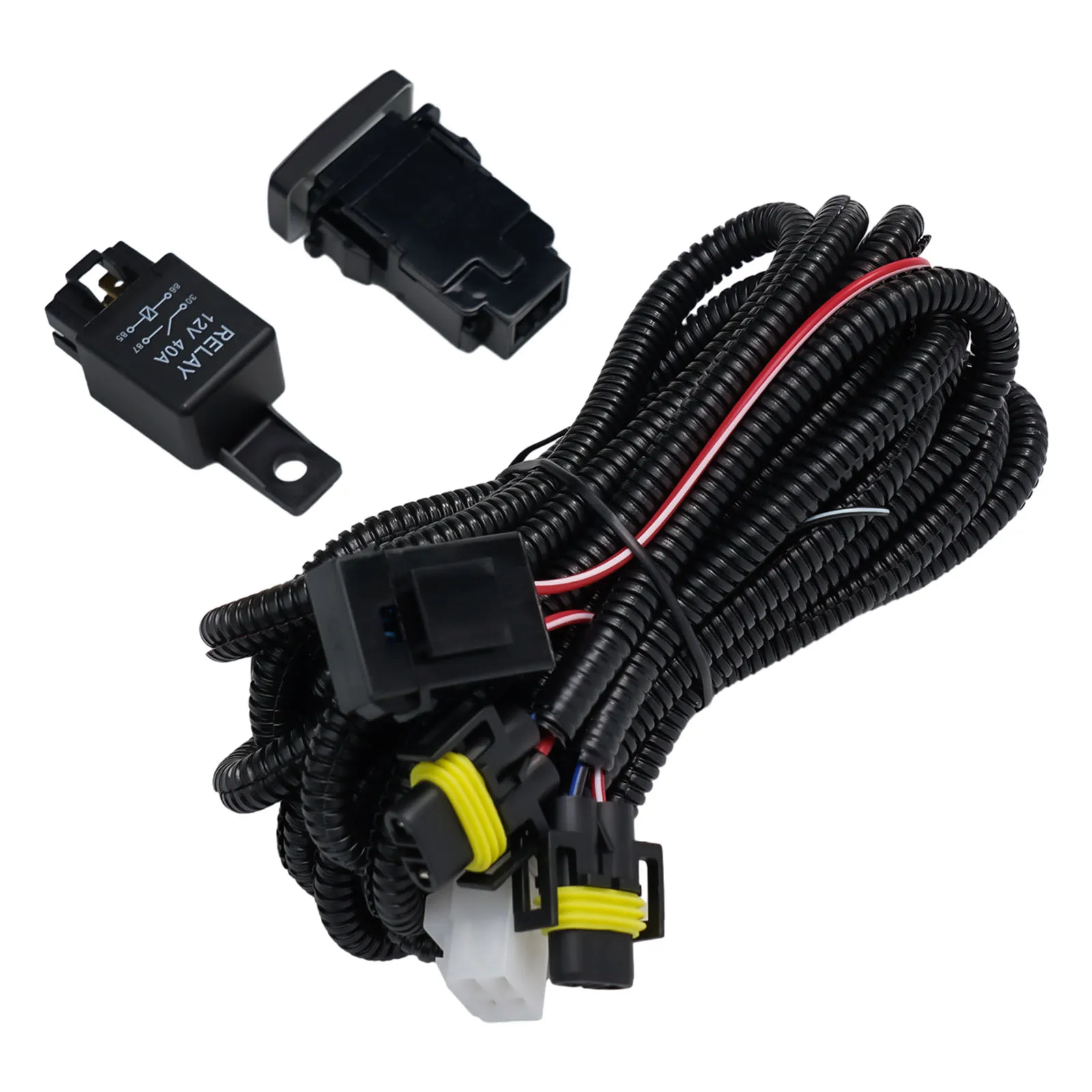 สายไฟคุณภาพสูงใหม่เอี่ยม พร้อมสวิตช์ปุ่ม 4 ขา รีเลย์เชื่อมต่อไฟขับขี่ อุปกรณ์เสริมที่ทนทาน