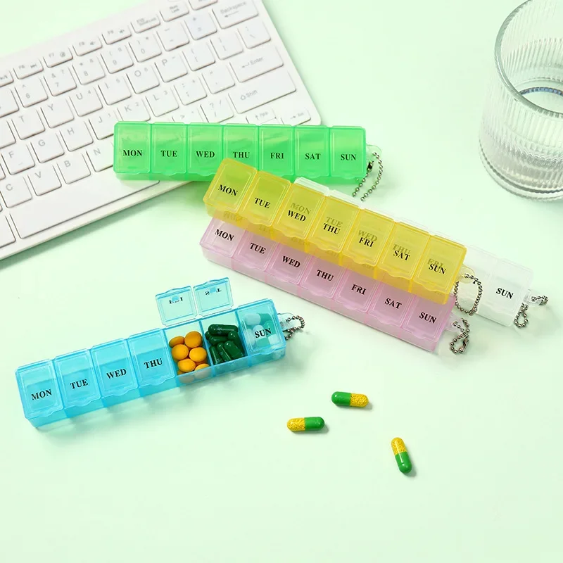Neue Mini-Wochenpillenbox Tablettenhalter 7-Tage-Medikamentenbox Aufbewahrungsorganizer Behälter für Vitamine Fischöle Gitterförmige Fächer – Detail 2