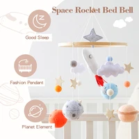 Wooden Baby Crib Bell Soothing Baby Movable Ringing Toy Space Rocket Hanging Crib Bracket Felt Ball Bed Bell Newborn Toy Gift 4