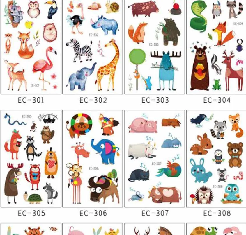 Temporary Waterproof Children Cartoon Animal Tattoo Stickers Giraffe Elephant Alpaca Cute Face Stickers Kids Party Decoration