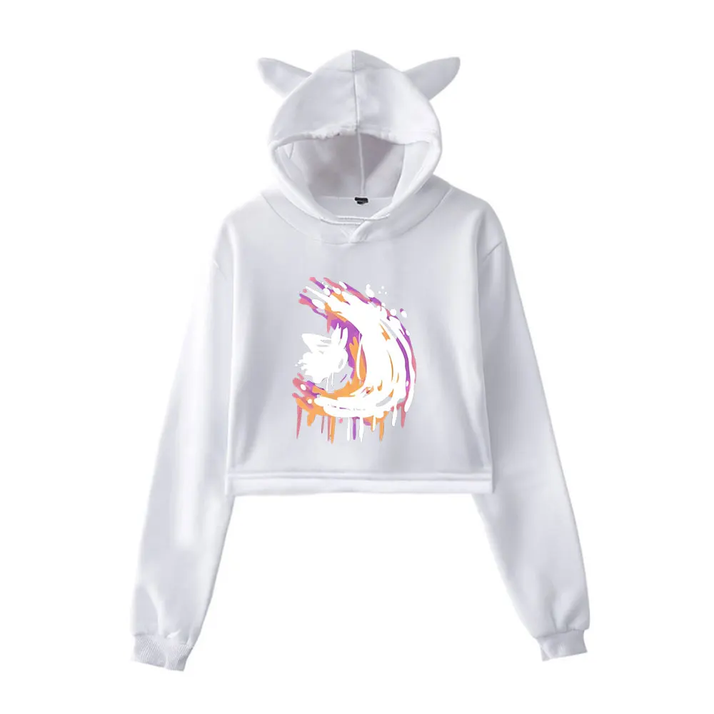 هولو نايت ميرش خمر 90s الشارع الشهير شعار هوديي هوديس بلوزات للفتيات القط الأذن المحاصيل موضة الرياضة البلوز