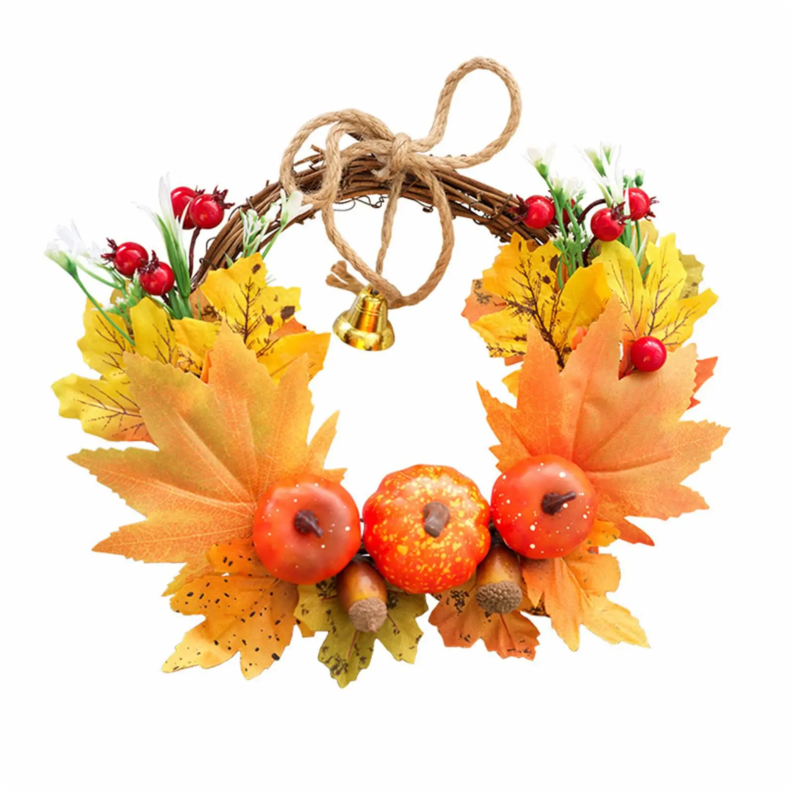 Decorative Wreath, Autumn Fall Wreath with Maple Leaf BellsAcorn Berries Front Door Hanging Wreath for Thanksgivings Halloween